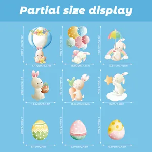 Size chart display for Easter bunny and egg static stickers with dimensions in cm and inches