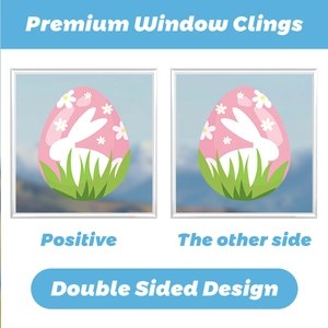 Detailed view of double sided Easter egg window clings with rabbits and daisies
