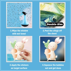 Four-step installation guide for double-sided Easter bunny window static stickers