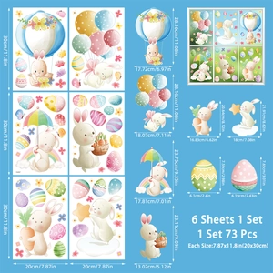 Easter stickers set of 6 sheets with 73 pieces showing detailed size specifications
