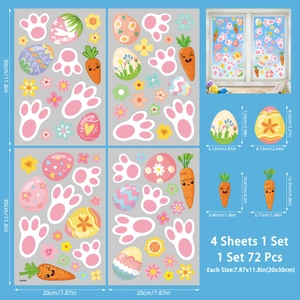 Detailed dimensions for 72 Easter window clings with eggs and carrots on four 20x30cm sheets