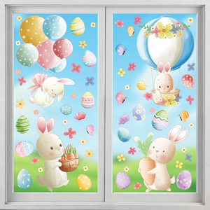 Easter bunny and colorful egg static window stickers for festive home wall decoration