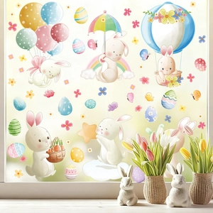 Detailed view of Easter bunny static stickers with colorful eggs and floral patterns