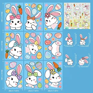 Detail of 9-sheet Easter window stickers set with rabbits and eggs, each 20x30cm