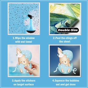 Detailed guide showing double-sided Easter bunny window clings application on glass surface