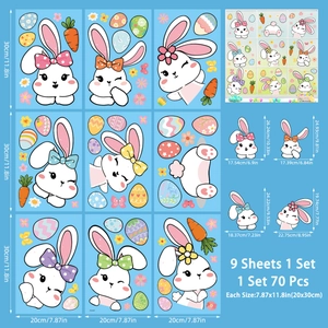 9-sheet set of Easter static cling stickers featuring bunnies and eggs with size specs