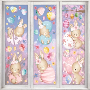 Easter Window Clings Double Sided Static PVC Decals Cartoon Bunny Colorful Egg Flower Butterfly For Glass Decoration