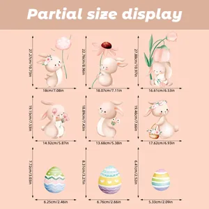 Detailed size chart for Easter bunny and egg wall stickers in centimeters and inches
