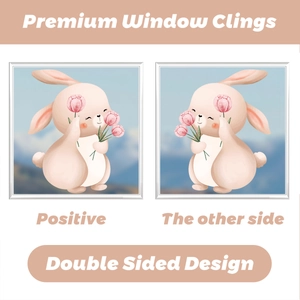 Double-sided Easter bunny window cling detail showing hand-painted watercolor design