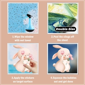 Instructional guide showing double-sided Easter bunny window sticker application steps
