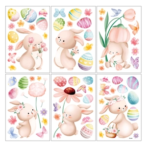 Easter bunny and colorful egg static window stickers for festive spring home decoration