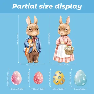 Detailed size specifications for Easter bunny and colorful egg wall stickers