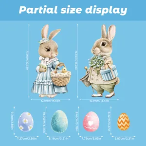 Detailed size chart for Easter bunny and egg static window stickers with measurements