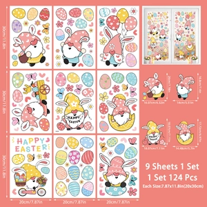 Detail view of 9 sheets Easter window clings set with 124 pcs gnome and egg stickers