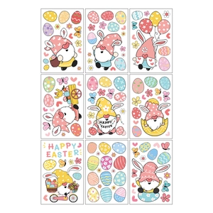 Easter gnome window stickers set with colorful eggs and floral patterns in 9 sheets