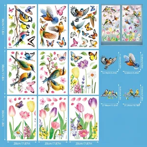 Set of 9 butterfly and hummingbird static window clings showing 20x30cm sheet dimensions