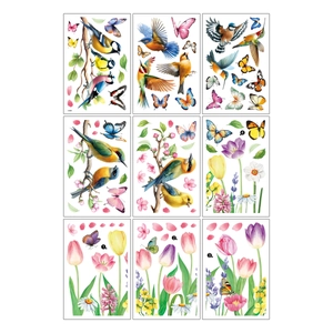 Set of 9 butterfly and hummingbird static window clings for spring floral glass decoration