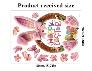 Detailed sheet of Happy Easter window stickers featuring pink bunny ears and floral patterns