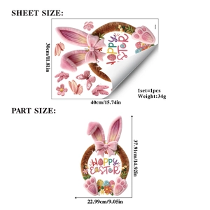 Detail of Hoppy Easter bunny window stickers showing sheet size 30x40cm and floral motifs