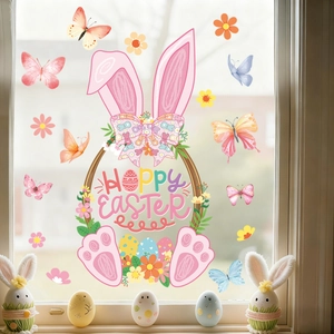 Oster-Fensterbilder mit Hasenohren, Eiern und Blumenmustern für die Osterdekoration zu Hause