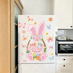Detaillierte Oster-Fensteraufkleber mit Hasenohren und bunten Eiern in Pastellfarben