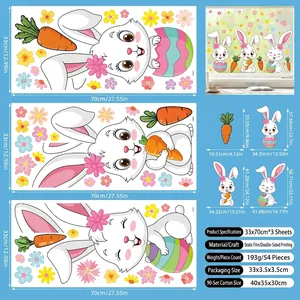 Three sheets of double-sided Easter bunny window clings with eggs and carrots, 33x70cm