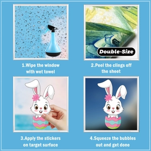 Instructional guide showing four easy steps to apply the Easter bunny static window cling