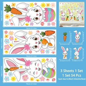 Detailed set of 54 Easter window stickers featuring bunnies, eggs and carrots in 3 sheets