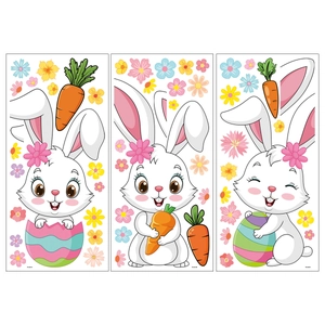 Easter bunny and colorful eggs static window clings set for festive glass decoration
