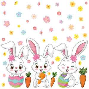 Detailed view of Easter bunny static stickers with colorful eggs and carrot elements