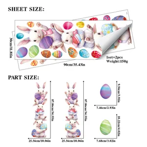 Detailed size chart for Easter static window stickers featuring stacked bunnies and eggs
