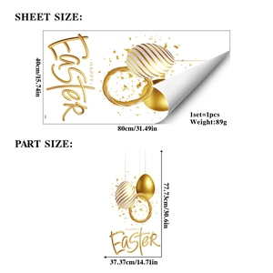 Size specifications for Happy Easter window decals including sheet and part dimensions