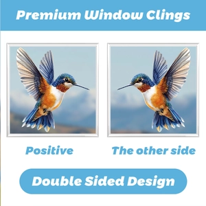 Detailed double-sided hummingbird window clings showing premium electrostatic design