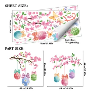Detailed size chart showing Easter window stickers with flower and egg motifs
