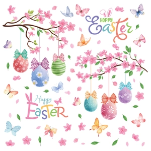 Easter cherry blossom window decals with colorful painted eggs and butterfly stickers