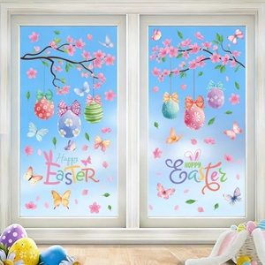 Easter egg and cherry blossom static window clings set with Happy Easter greeting