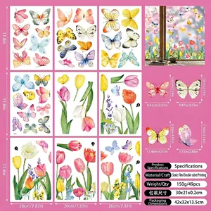 Détails de 9 feuilles de stickers électrostatiques papillon et tulipe imprimés double face