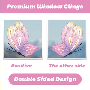 Stickers de fenêtre papillon double face avec motifs floraux roses et touches pailletées
