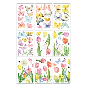 Stickers de fenêtre printemps papillons et fleurs aquarelle, ensemble de 9