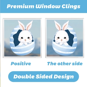 Detailed view showing double sided Easter egg window cling with cute bunny design