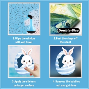 Four-step installation guide for double-sided Easter bunny egg static window clings