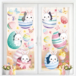 Easter bunny and colorful eggs static window clings for festive glass decoration