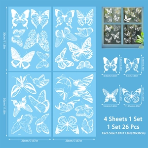 Set of 4 butterfly window clings with 26 decals for spring glass decoration 20x30cm