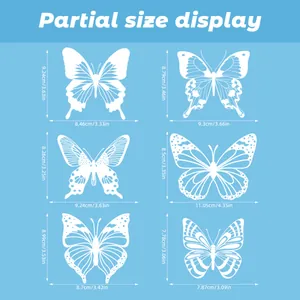 Size guide for floral butterfly window clings showing dimensions in cm and inches