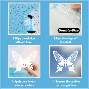 Four-step installation guide for double-sided butterfly static glass window stickers