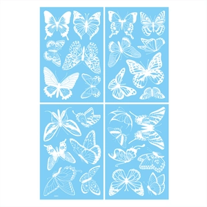 Sky blue and white butterfly hummingbird window clings in a four-piece decorative set