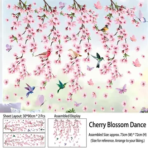 Detail of cherry blossom and bird window stickers with 30x90cm sheet size specifications