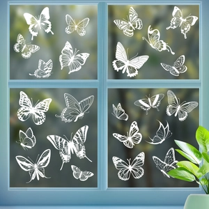 Butterfly Window Clings Double Sided Hollow Out White PVC Static Decals For Glass Surface Mirror Decor Spring Party Home