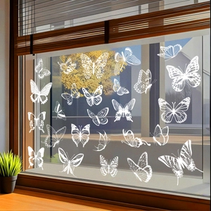 Exquisite white butterfly window clings set for spring floral glass decoration at home