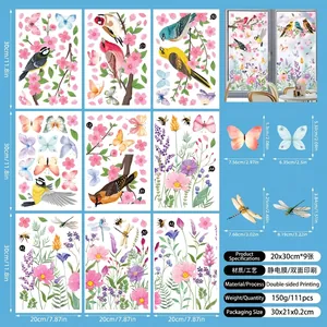 Detail view of 9-sheet set of spring butterfly window clings with dimensions and 111 pieces